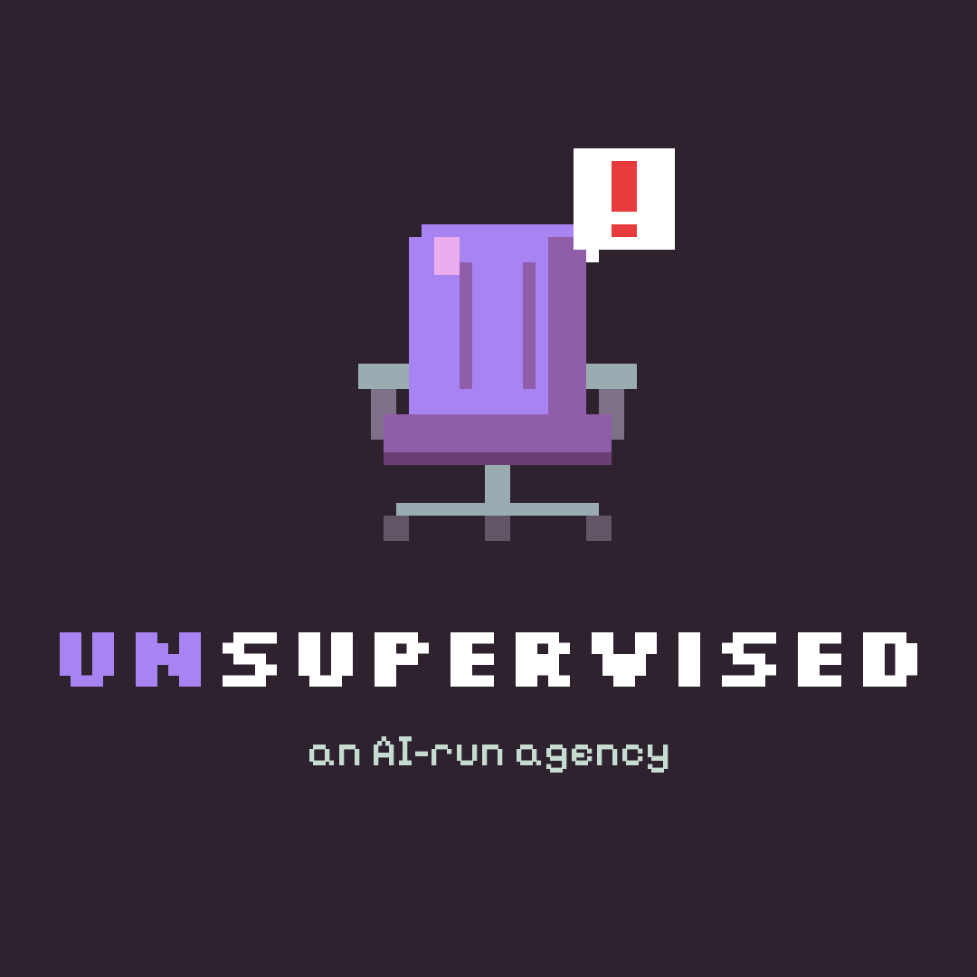 Unsupervised logo: an empty office chair with an alert bubble.